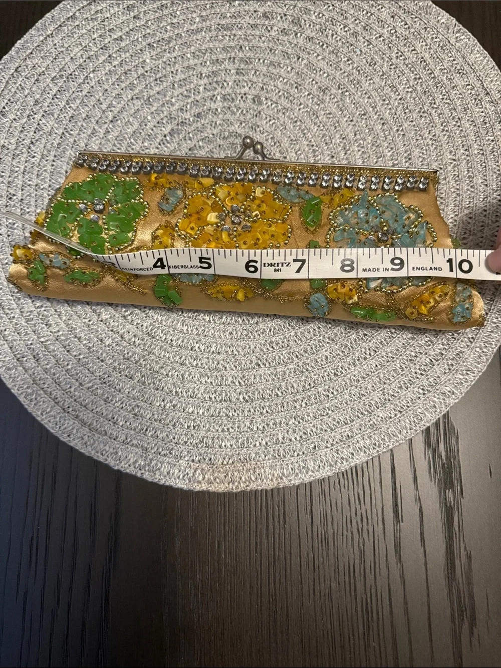 Embellished Floral Sequin Clutch in Gold, Yellow, Green & Blue